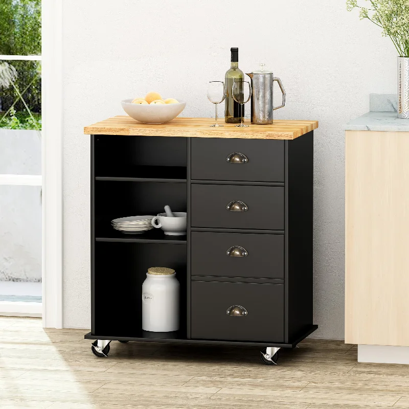 Streamdale Contemporary Kitchen Cart with Rubberwood Top