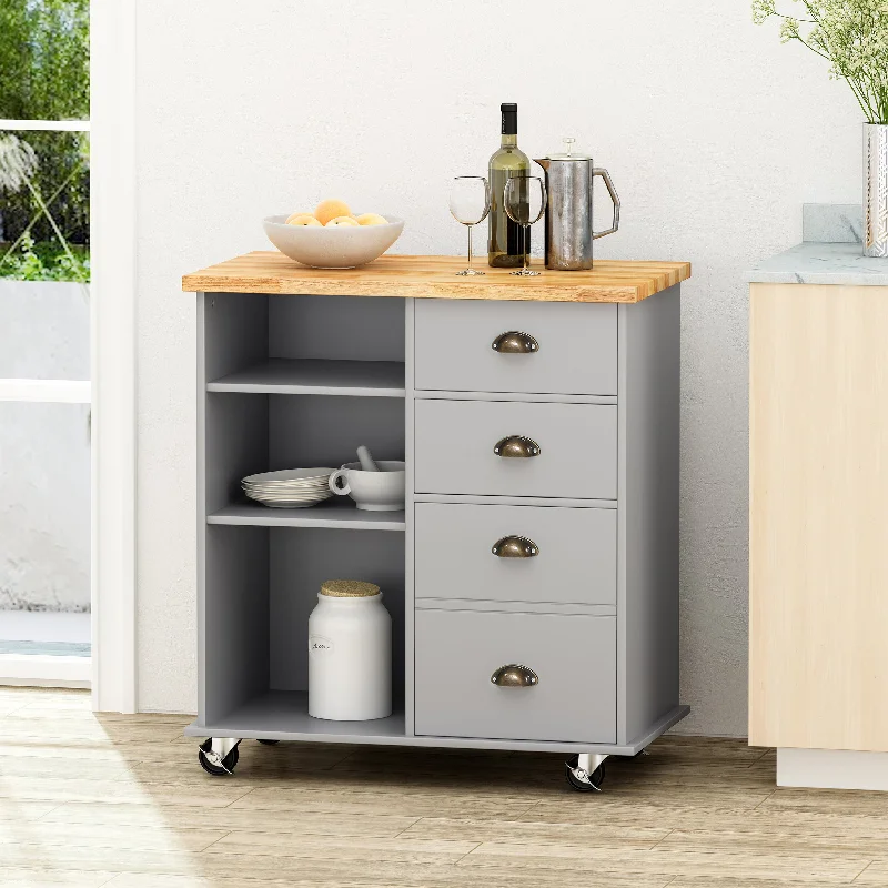 Streamdale Contemporary Kitchen Cart with Rubberwood Top