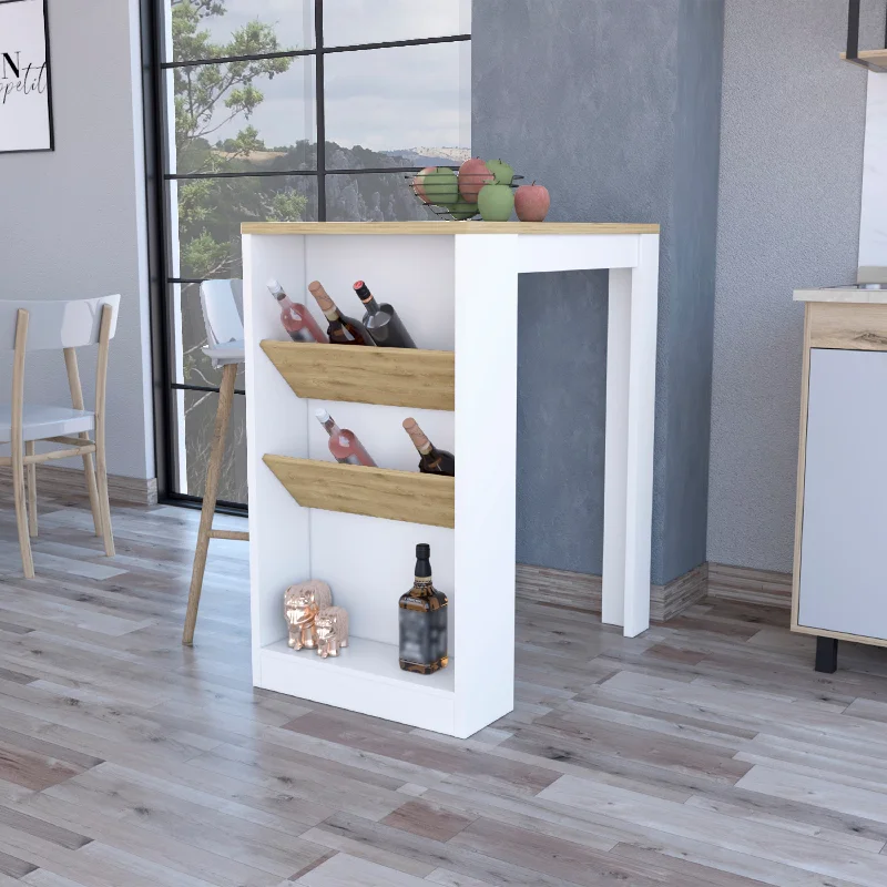 Streamdale Desoto Wine Storage Pedestal Kitchen Island White And Macadamia