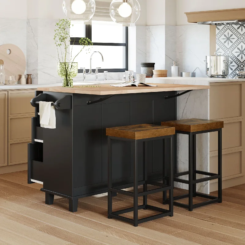 Streamdale Farmhouse Kitchen Island Set With Drop Leaf And 2 Seatings