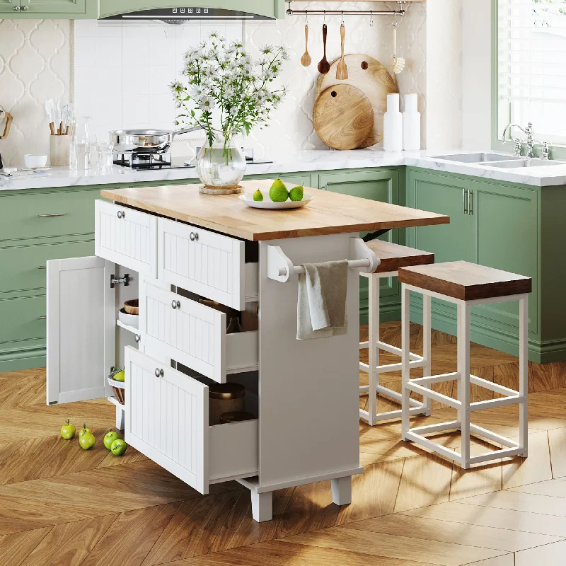 Streamdale Farmhouse Kitchen Island Set With Drop Leaf And 2 Seatings