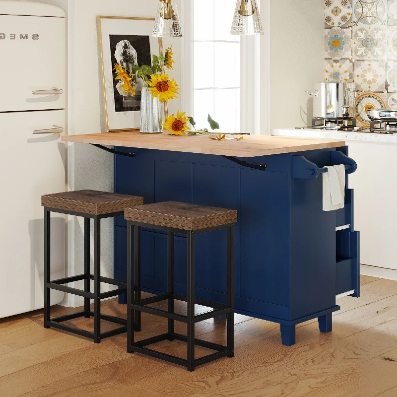 Streamdale Farmhouse Kitchen Island Set With Drop Leaf And 2 Seatings