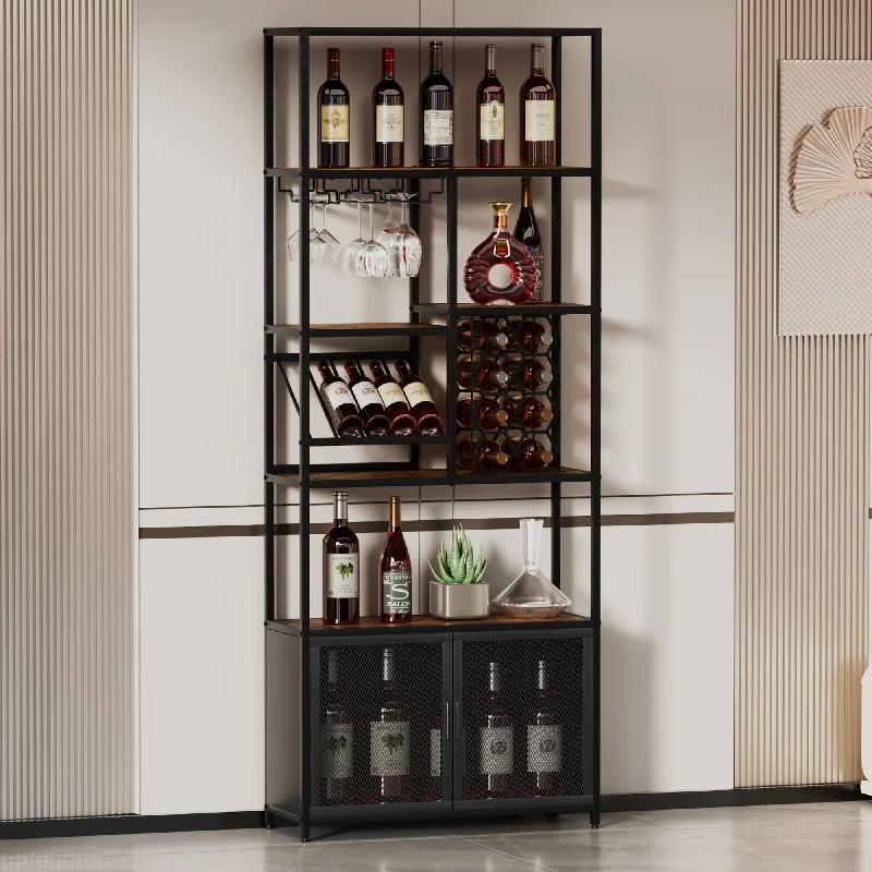 Streamdale Industrial 82.7" Freestanding Floor Wine Cabinet with Glass Rack