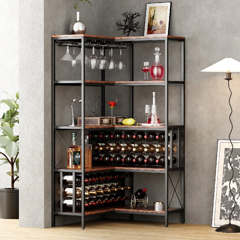 Streamdale Industrial Corner Wine Rack with Glass Holder and Ample Storage