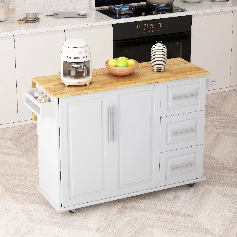 Streamdale Kitchen Island Cart With 2 Door Cabinet And Three Drawers