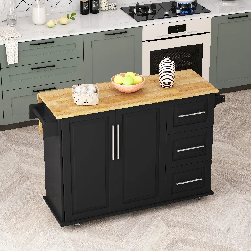 Streamdale Kitchen Island Cart With 2 Door Cabinet And Three Drawers