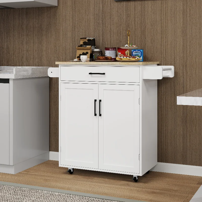 Streamdale Kitchen island rolling trolley cart with 1 drawer & 2 doors with storage racks