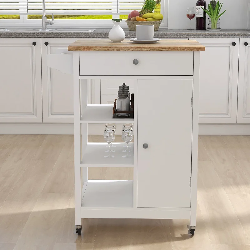 Streamdale Kitchen Island Rolling Trolley Cart With Towel Rack Rubberwood