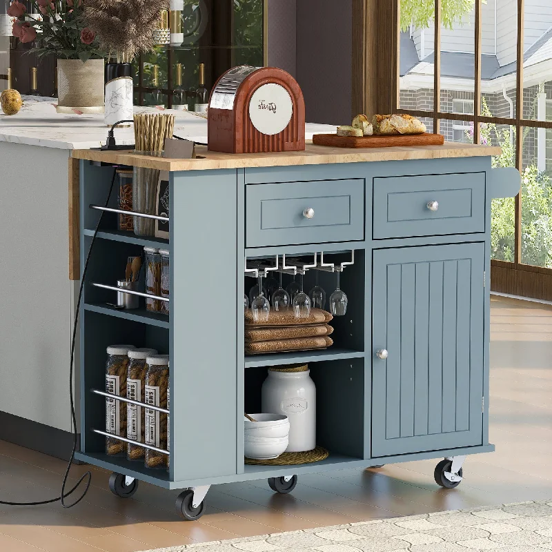 Streamdale Kitchen Storage Island with Power Outlet and Wine Rack