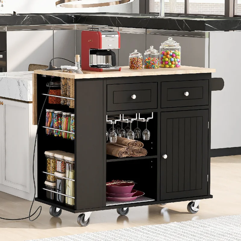 Streamdale Kitchen Storage Island with Power Outlet and Wine Rack