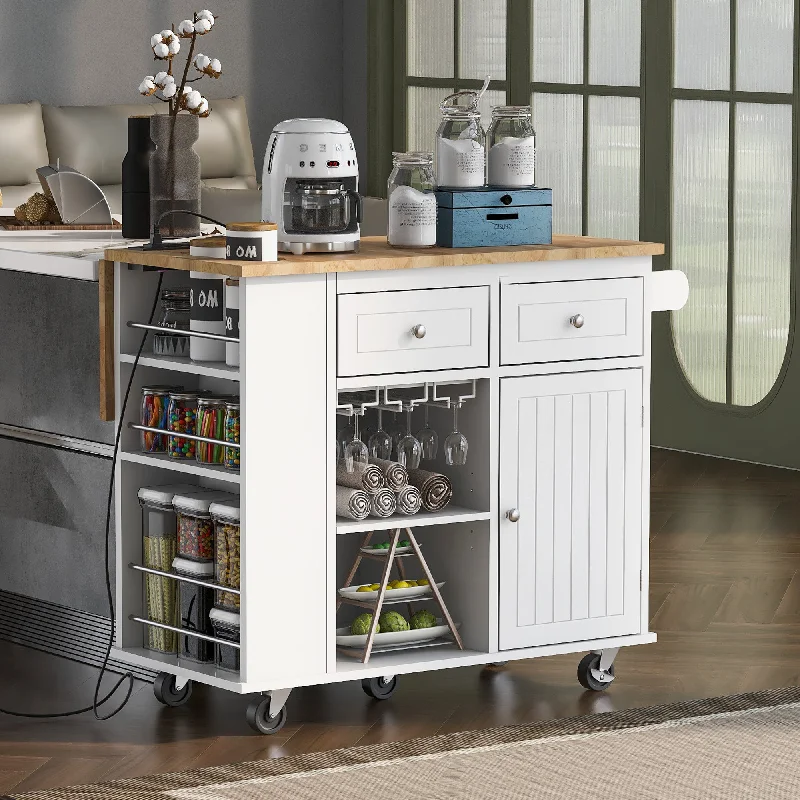 Streamdale Kitchen Storage Island with Power Outlet and Wine Rack