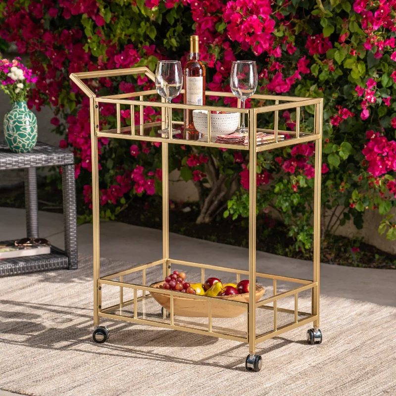 Streamdale Modern Glass & Metal Bar Cart with Rolling Casters