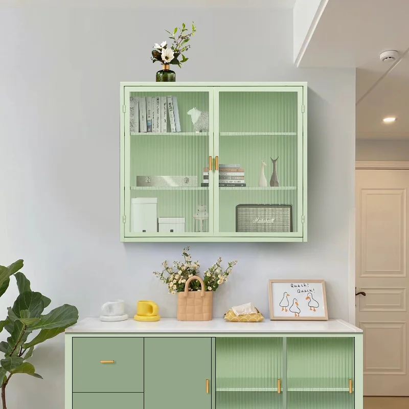 Streamdale Modern Mint Green Two-Door Wall Cabinet with Three-Tier Storage