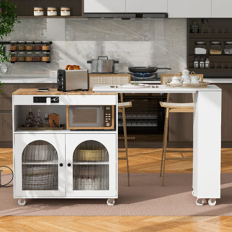 Streamdale Portable Kitchen Island with LED Lights & Storage