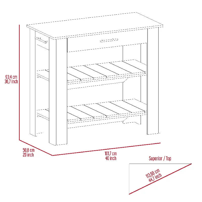 Streamdale Rockaway 1-Drawer 2-Shelf Kitchen Island Black Wengue And Light Oak