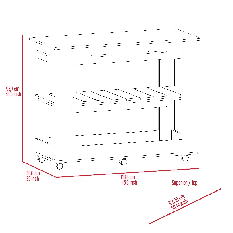 Streamdale Rockaway 2-Drawer 2-Shelf Kitchen Island Black Wengue And Light Oak