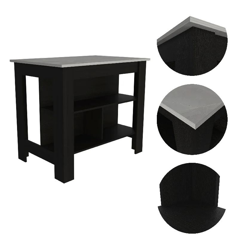 Streamdale Rockaway 3-Shelf Kitchen Island Black And Ibiza Marble