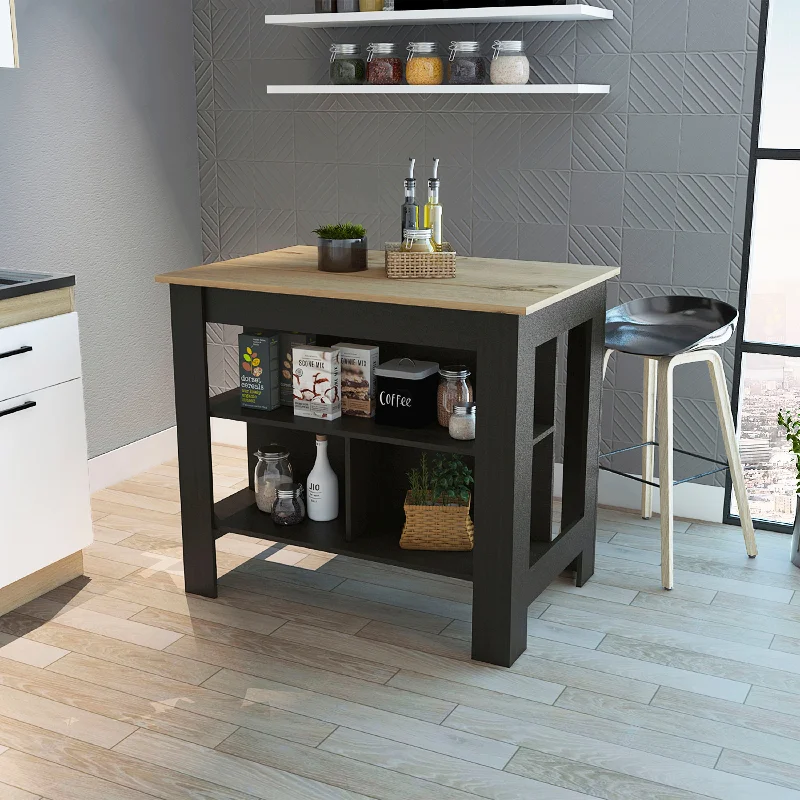 Streamdale Rockaway 3-Shelf Kitchen Island Black Wengue And Light Oak