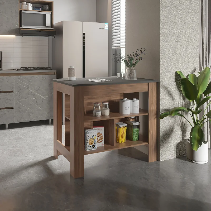 Streamdale Rockaway 3-Shelf Kitchen Island Dark Brown And Onix