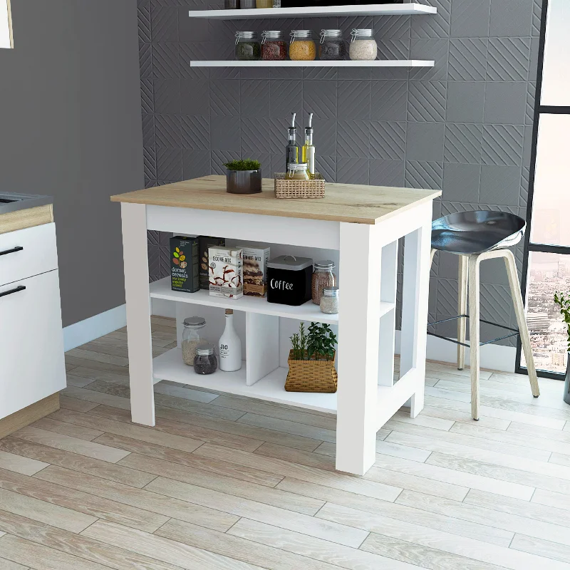 Streamdale Rockaway 3-Shelf Kitchen Island White And Light Oak