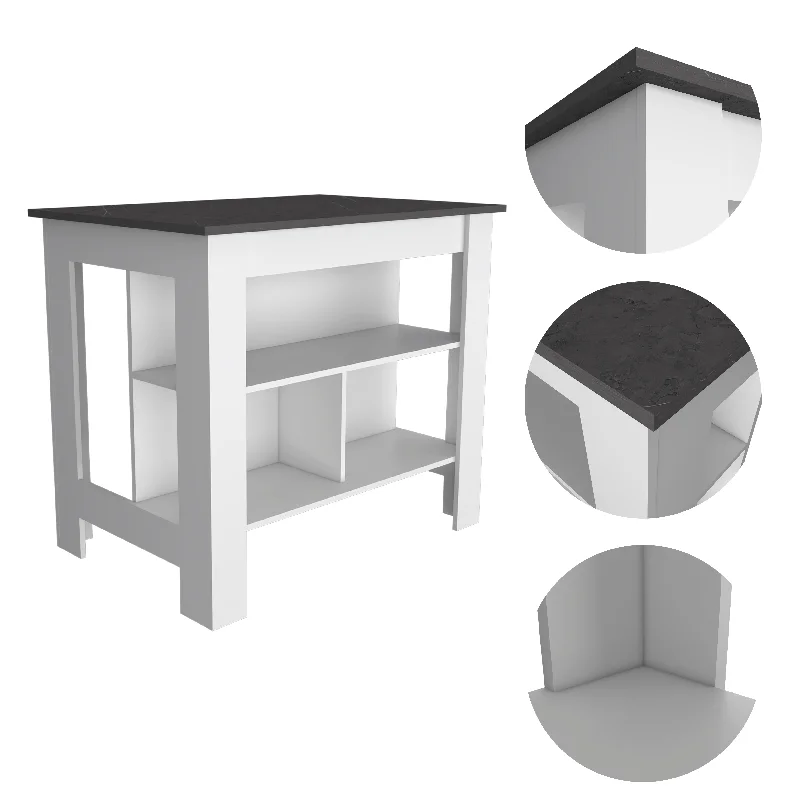 Streamdale Rockaway 3-Shelf Kitchen Island White And Onix