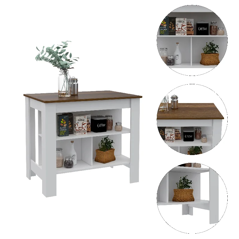 Streamdale Rockaway 3-Shelf Kitchen Island White And Walnut