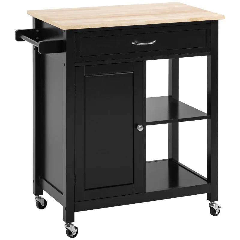 Streamdale Rolling Black Kitchen Island Cart with Storage