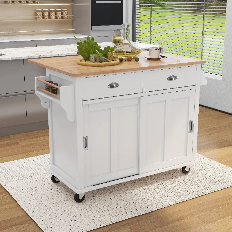 Streamdale Rolling Kitchen Cart with Drop-Leaf Countertop & Barn Door