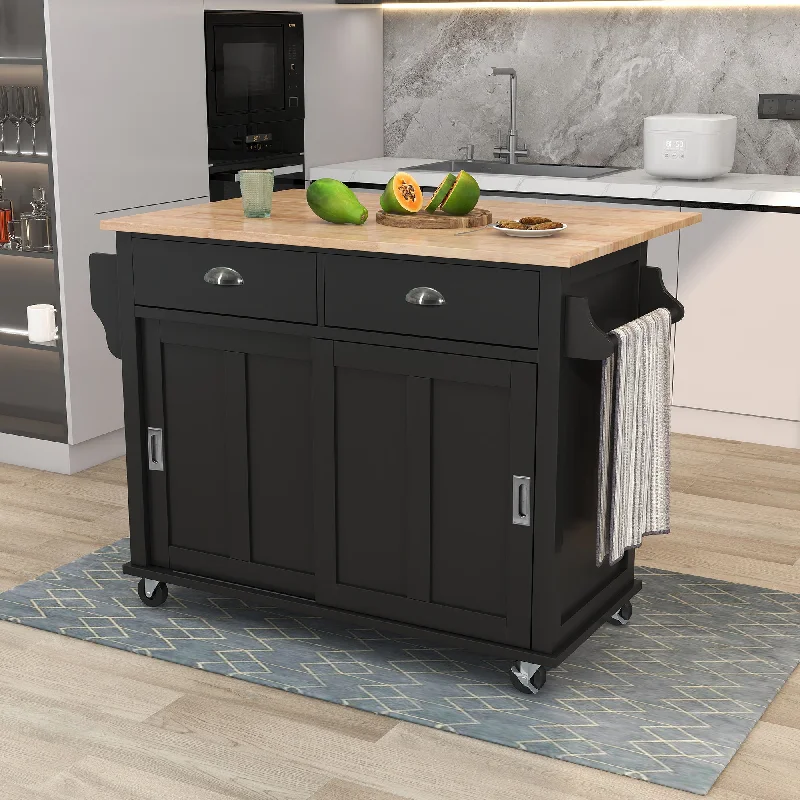 Streamdale Rolling Kitchen Cart with Drop-Leaf Countertop & Barn Door