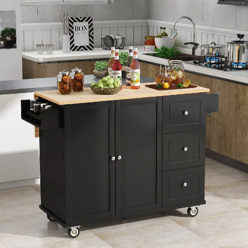 Streamdale Rolling Mobile Kitchen Island with Solid Wood Top & Locking Wheels