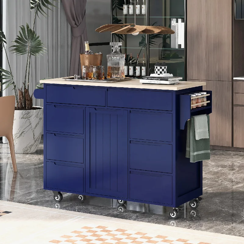 Streamdale Rubber Wood Countertop Kitchen Cart with 8 Drawers