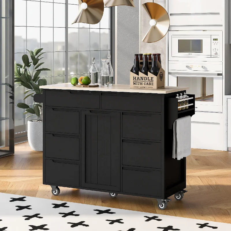 Streamdale Rubber Wood Countertop Kitchen Cart with 8 Drawers