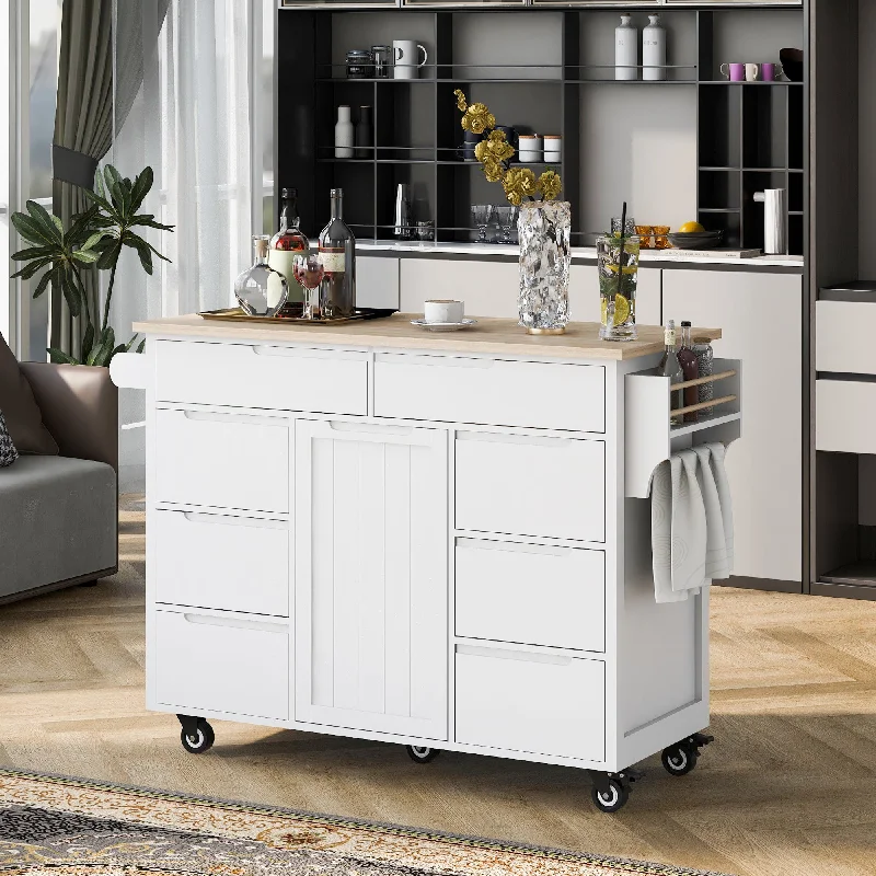 Streamdale Rubber Wood Countertop Kitchen Cart with 8 Drawers