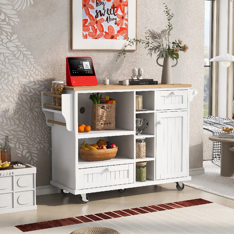 Streamdale Solid wood kitchen island cart with storage and wheels