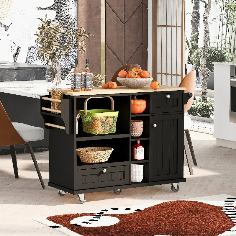 Streamdale Solid wood kitchen island cart with storage and wheels