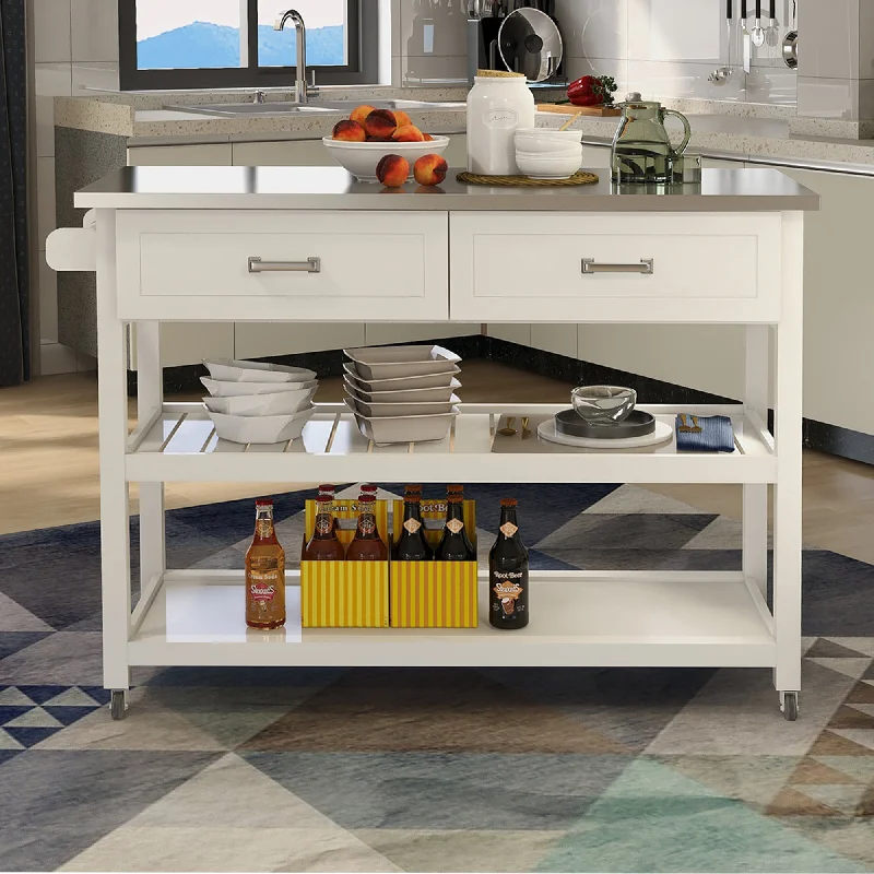 Streamdale Stainless Steel Table Top White Kicthen Cart With Two Drawers