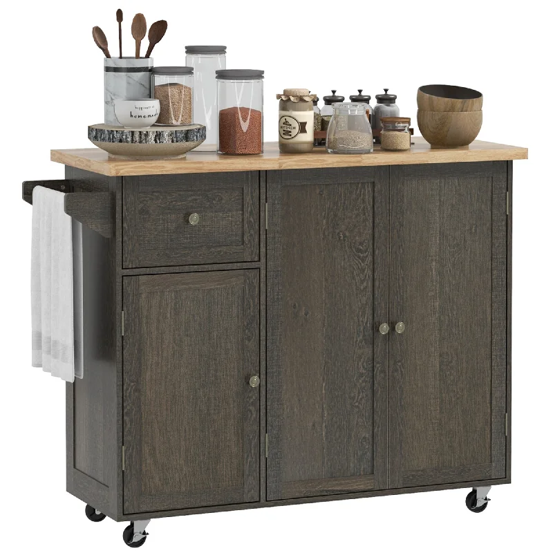 Streamdale Triple-Cabinet Rolling Kitchen Island on Wheels