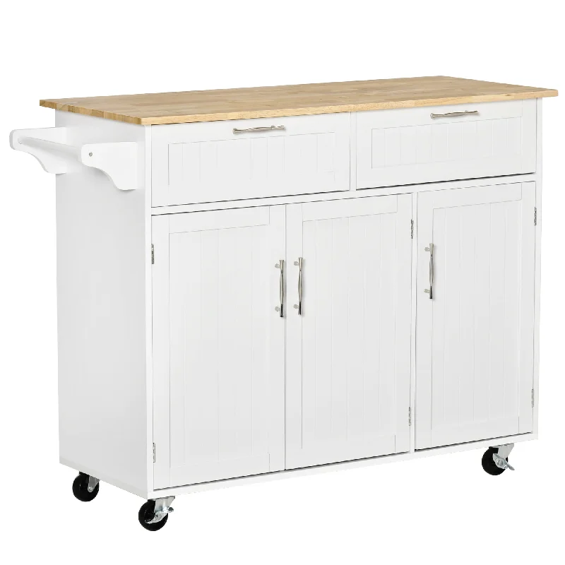 Streamdale White Mobile Kitchen Island with Storage and Towel Rack