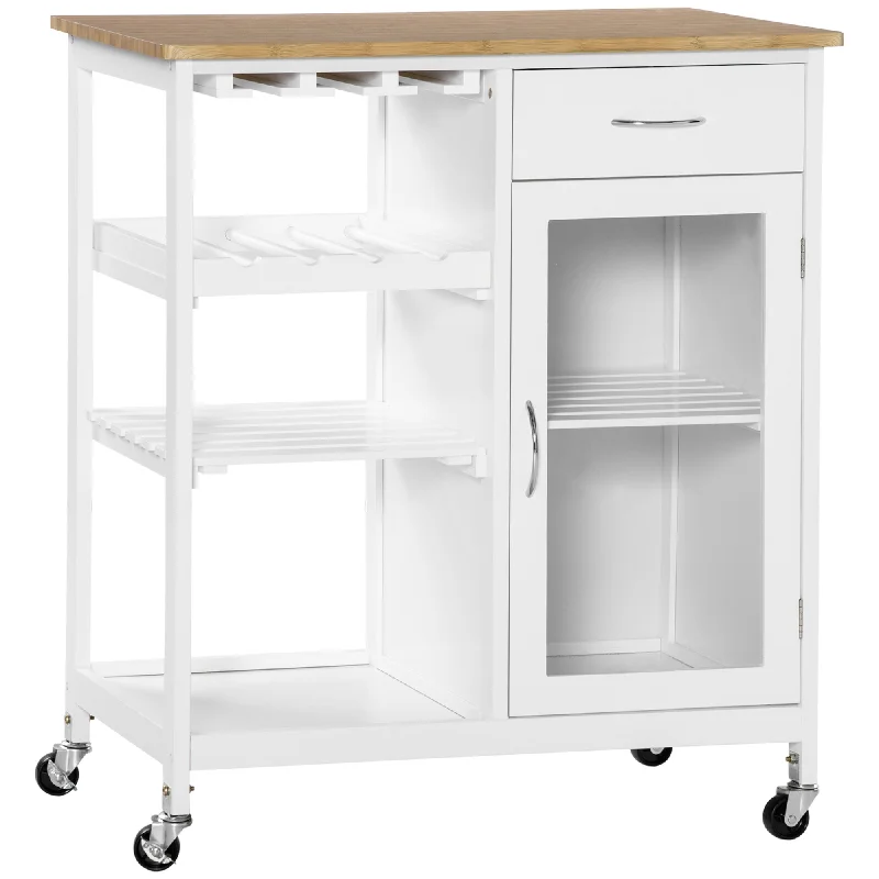 Streamdale White Rolling Kitchen Island with Storage & Wine Rack