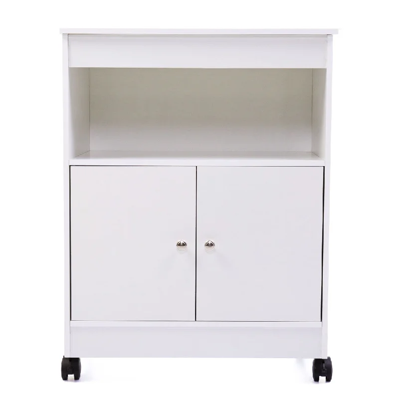 Streamdale White Wood Kitchen Microwave Cabinet Cart