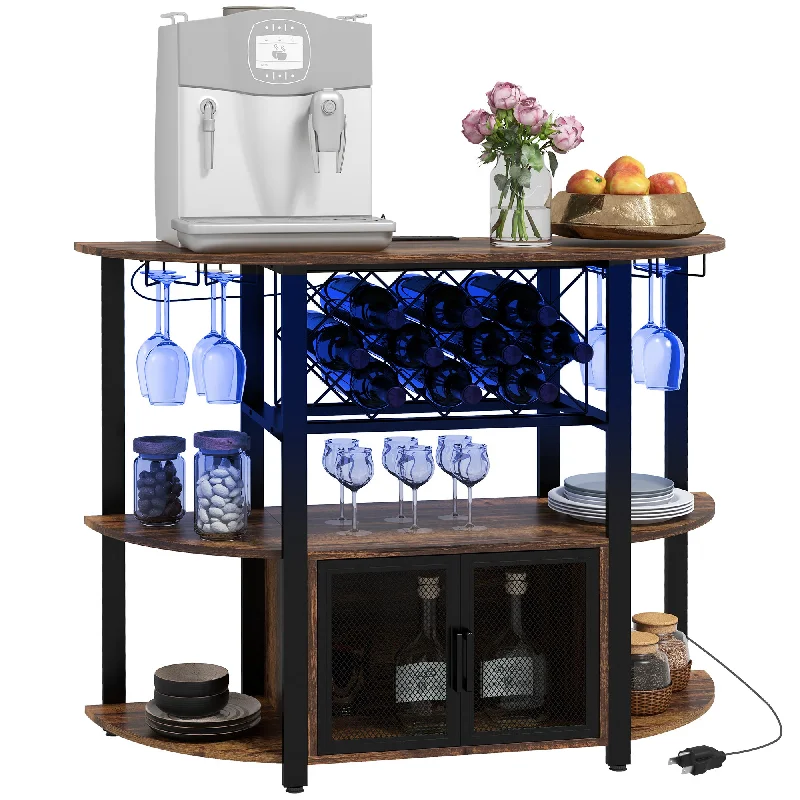 Streamdale Wine Bar Cabinet with Charging Station and LED Lights