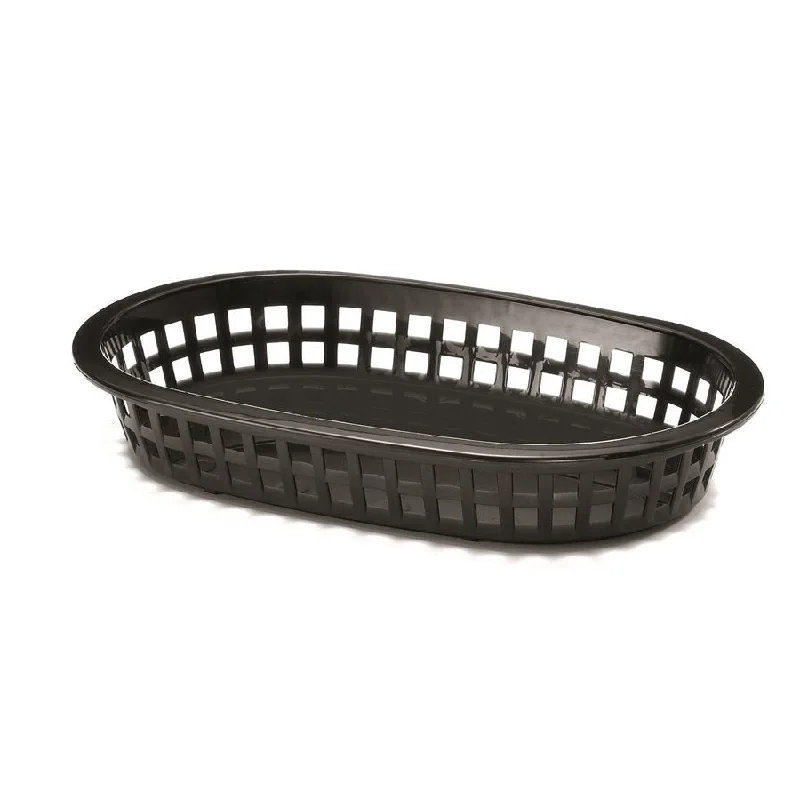 TableCraft A La Carte Plastic Oval Fast Food Basket, Black, 9.3" x 6" x 1.5"