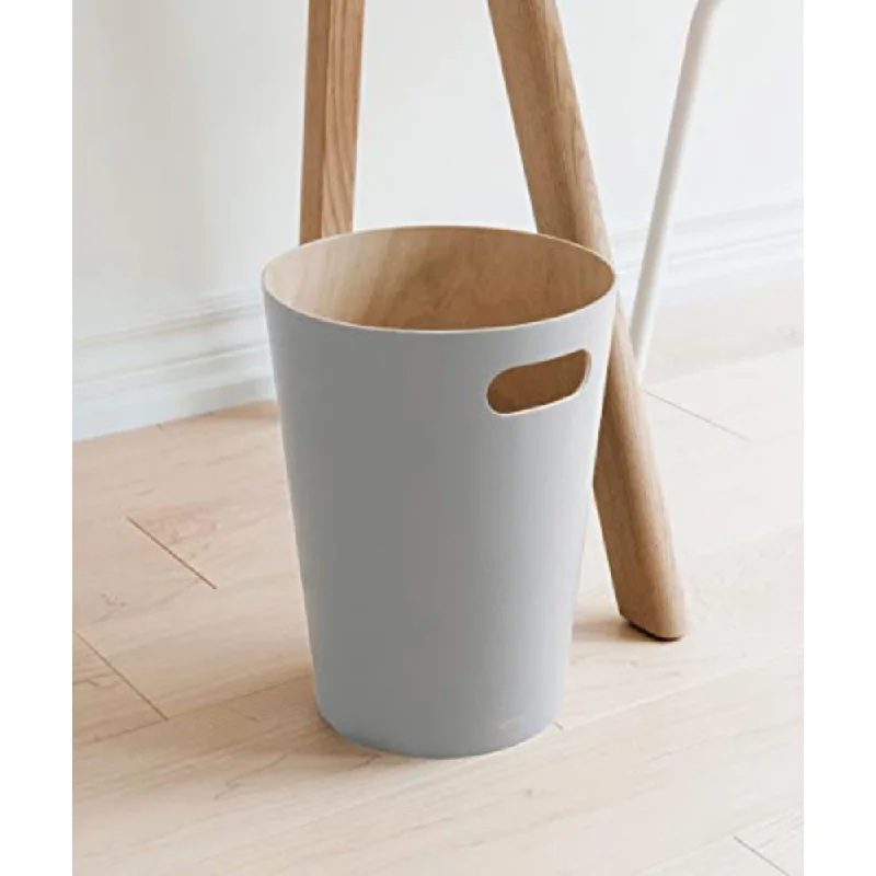 Umbra, Grey Woodrow, 2 Gallon Modern Wooden Trash Can