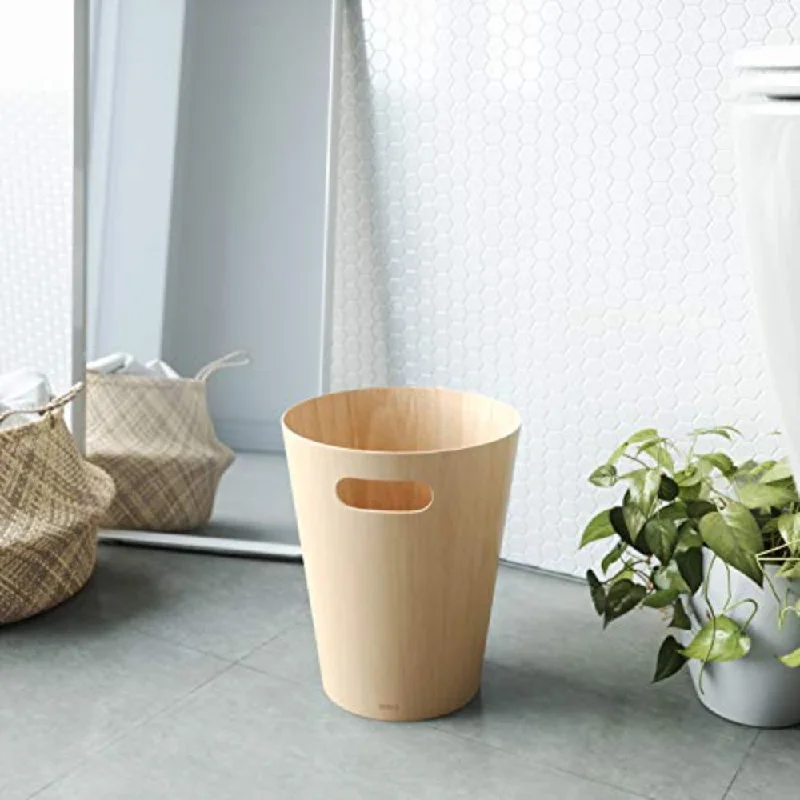 Umbra Woodrow, Natural 2 Gallon Modern Wooden Trash Can Wastebasket Or Recycling Bin