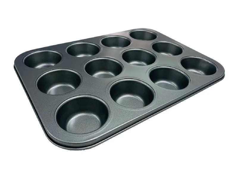 12 Cup 3.5 oz. Non-Stick Carbon Steel Muffin/Cupcake Pan-10 3/4" x 14"