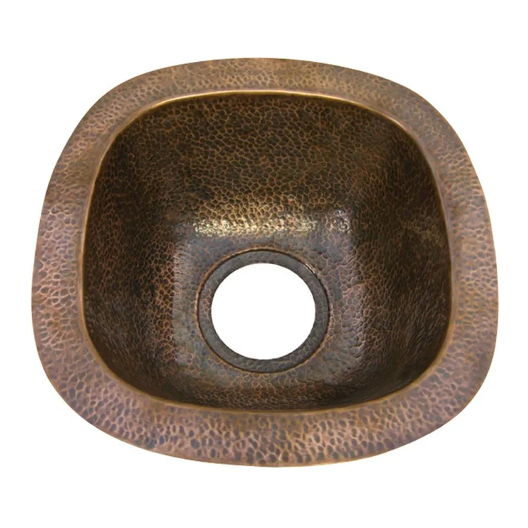 Bar Sink 12L x 12W Inch Single Bowl Trent Hammered Antique Copper Undermount/Drop In Round Edge Square