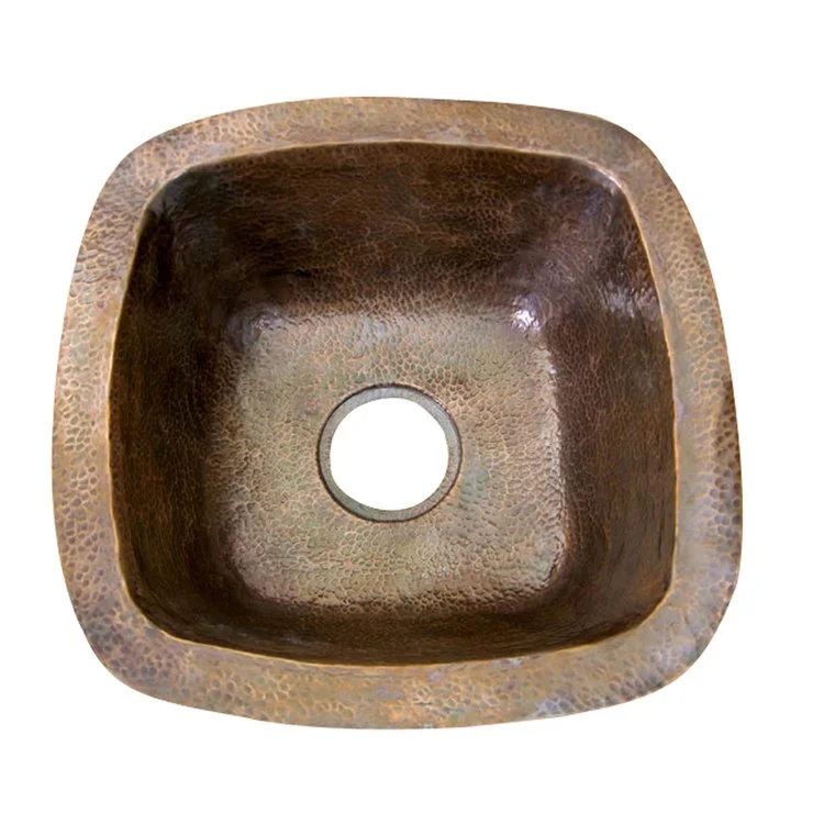 Bar Sink 16L x 16W Inch Single Bowl Trent Hammered Antique Copper Undermount/Drop In Round Edge Square