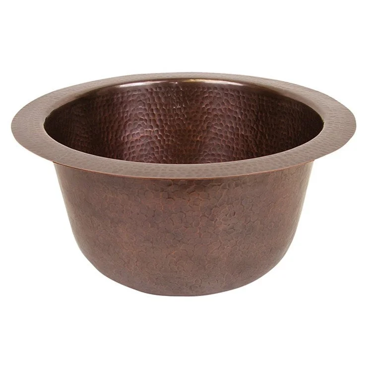 Bar Sink 16L x 16W Inch Single Bowl Turner Hammered Antique Copper Undermount/Drop In Round