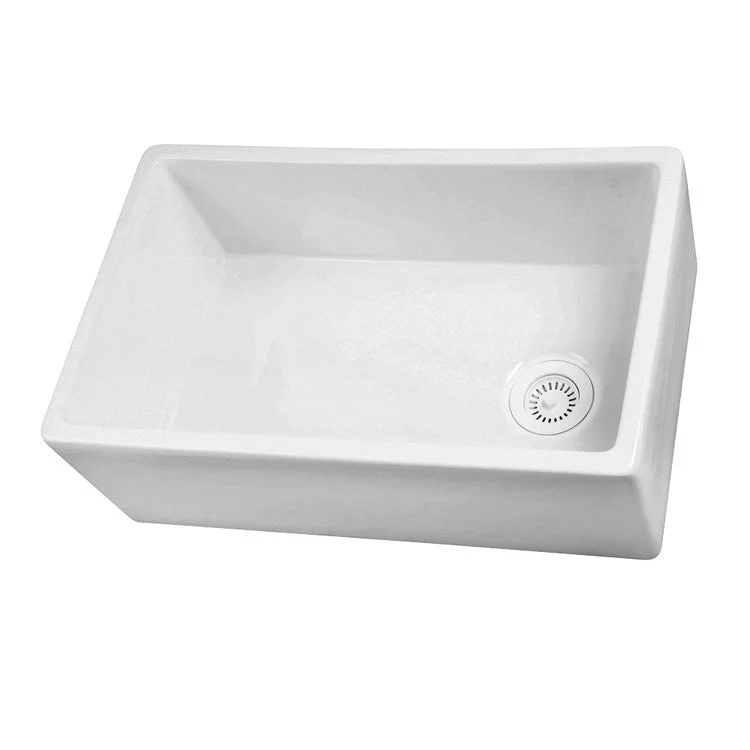 Kitchen Sink 29-3/4L x 17-7/8W Inch Single Bowl Farmer White Round Edge Rectangle