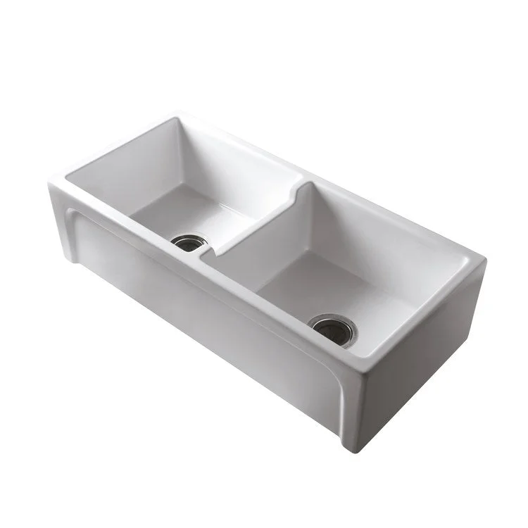 Kitchen Sink 39-1/2L x 18-1/2W Inch Double Bowl Myron Farmer White Rectangle